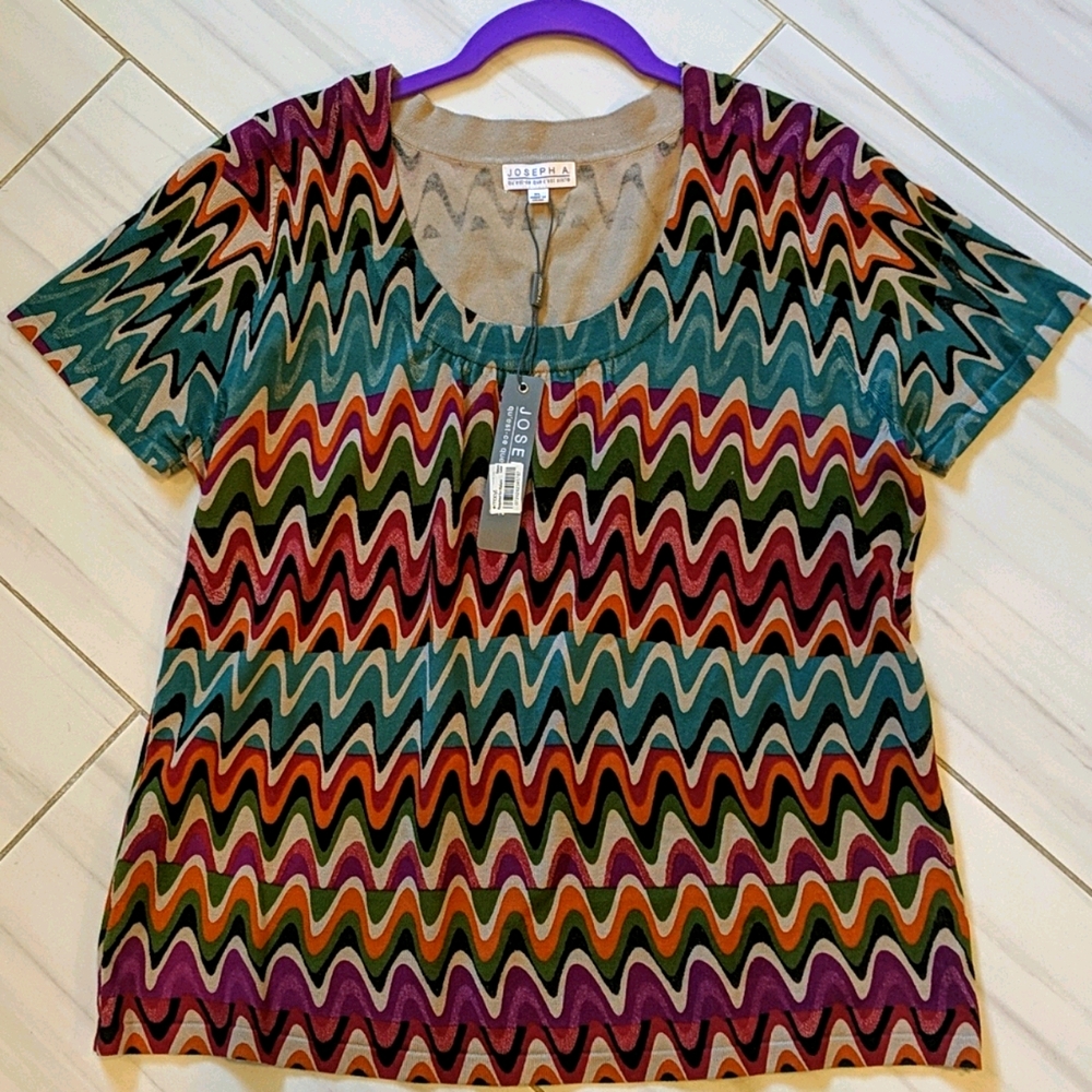 NWOT Joseph A SS Sweater - vibrant print, XL
